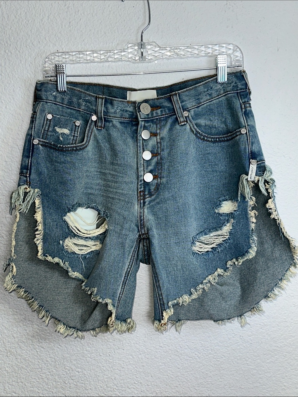 One Teaspoon Frankie's Cut Off Denim Shorts Button Fly Distressed Woman Size 25